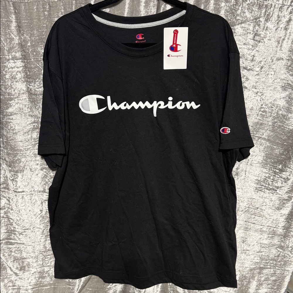 Champion Black Tee with White Logo